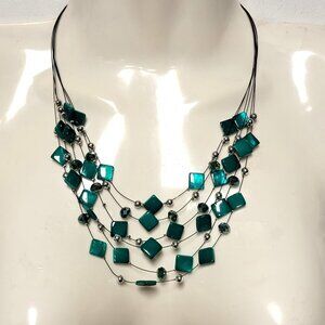 Multistrand Layered Teal Green Bead Necklace